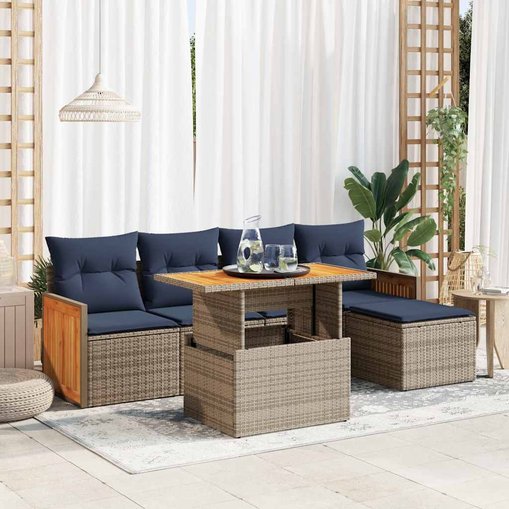 Set sofás jardín y cojines 5 pzas ratán sintético gris