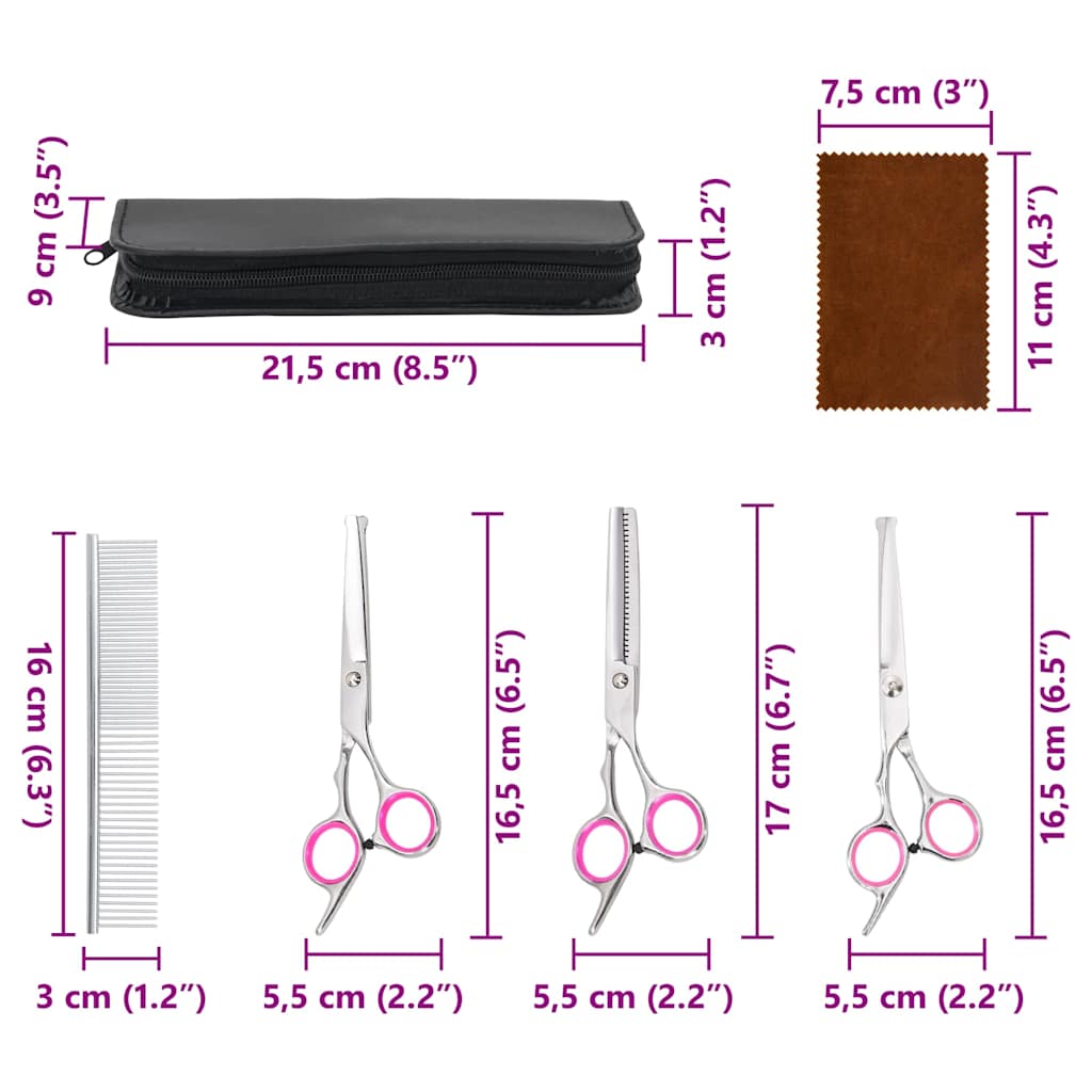 Set de tijeras de peluquería canina 4 piezas acero inoxidable