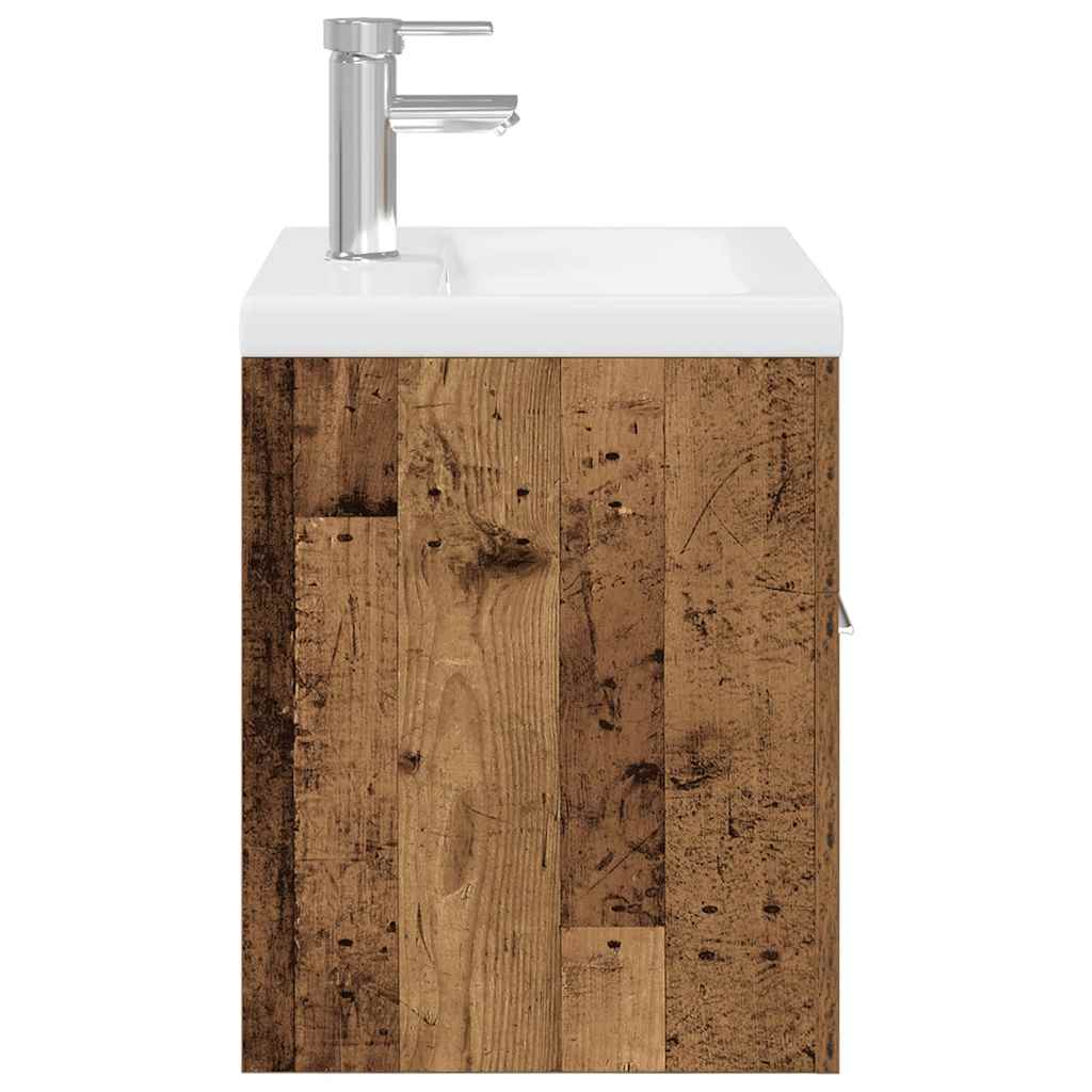 Mueble fregadero con lavabo y grifo empotrados madera vieja