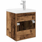 Mueble fregadero con lavabo y grifo empotrados madera vieja
