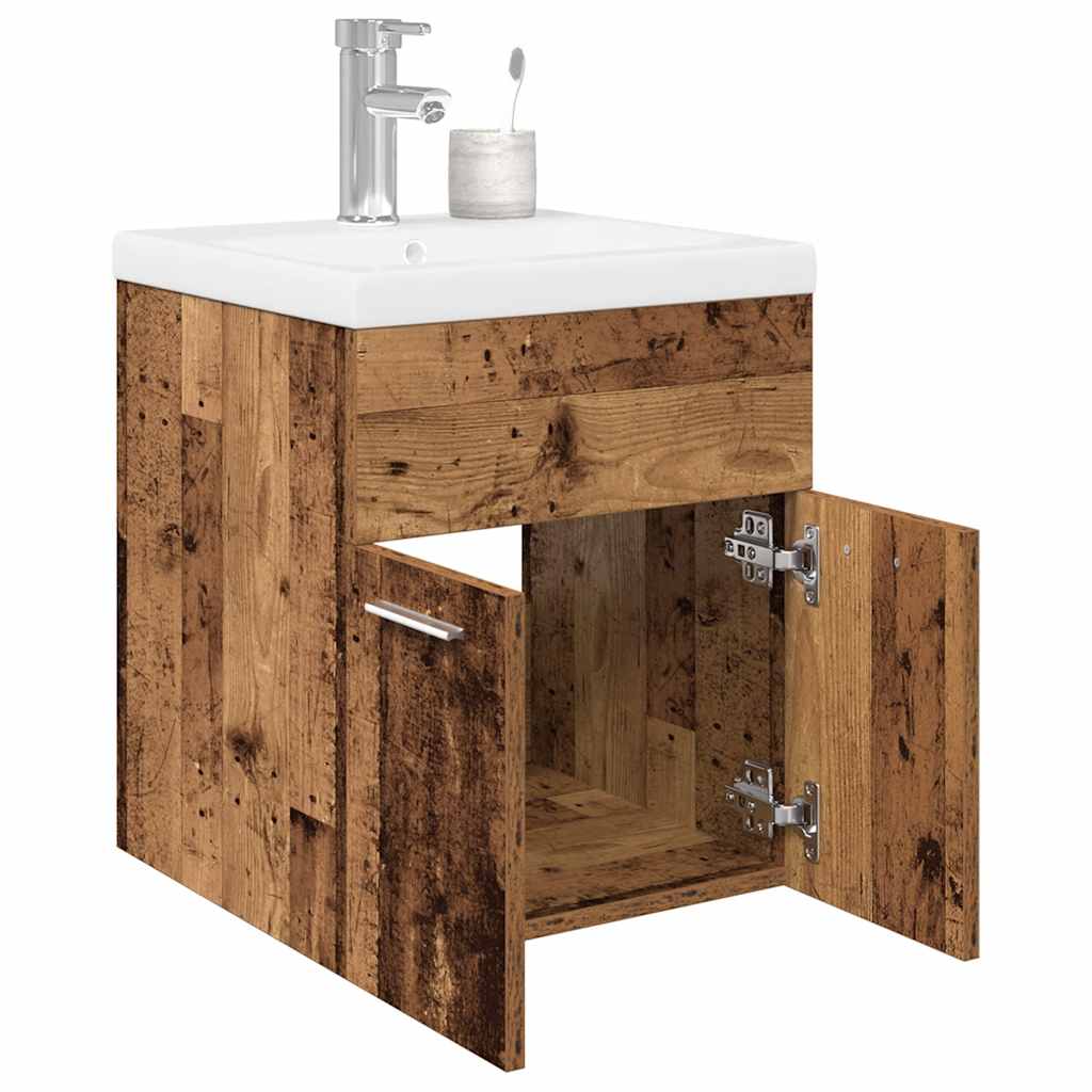 Mueble fregadero con lavabo y grifo empotrados madera vieja