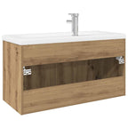 Mueble para lavabo con lavabo empotrado artesanal de roble