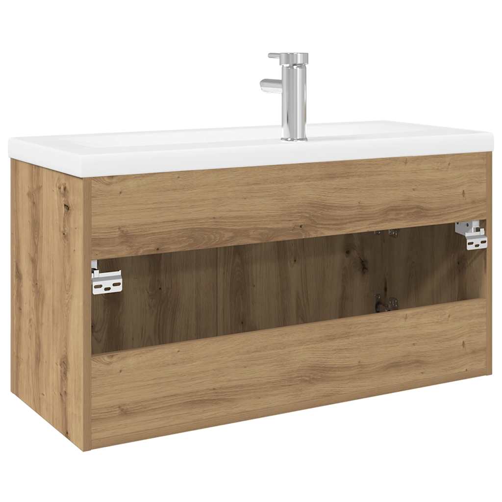 Mueble para lavabo con lavabo empotrado artesanal de roble
