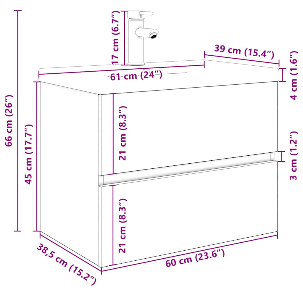 Mueble para lavabo con lavabo integrado y grifo roble artesanal