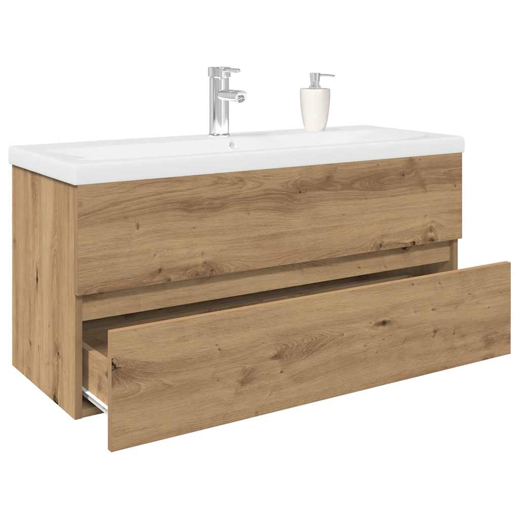 Vanity unit with integrated basin and artisan oak tap