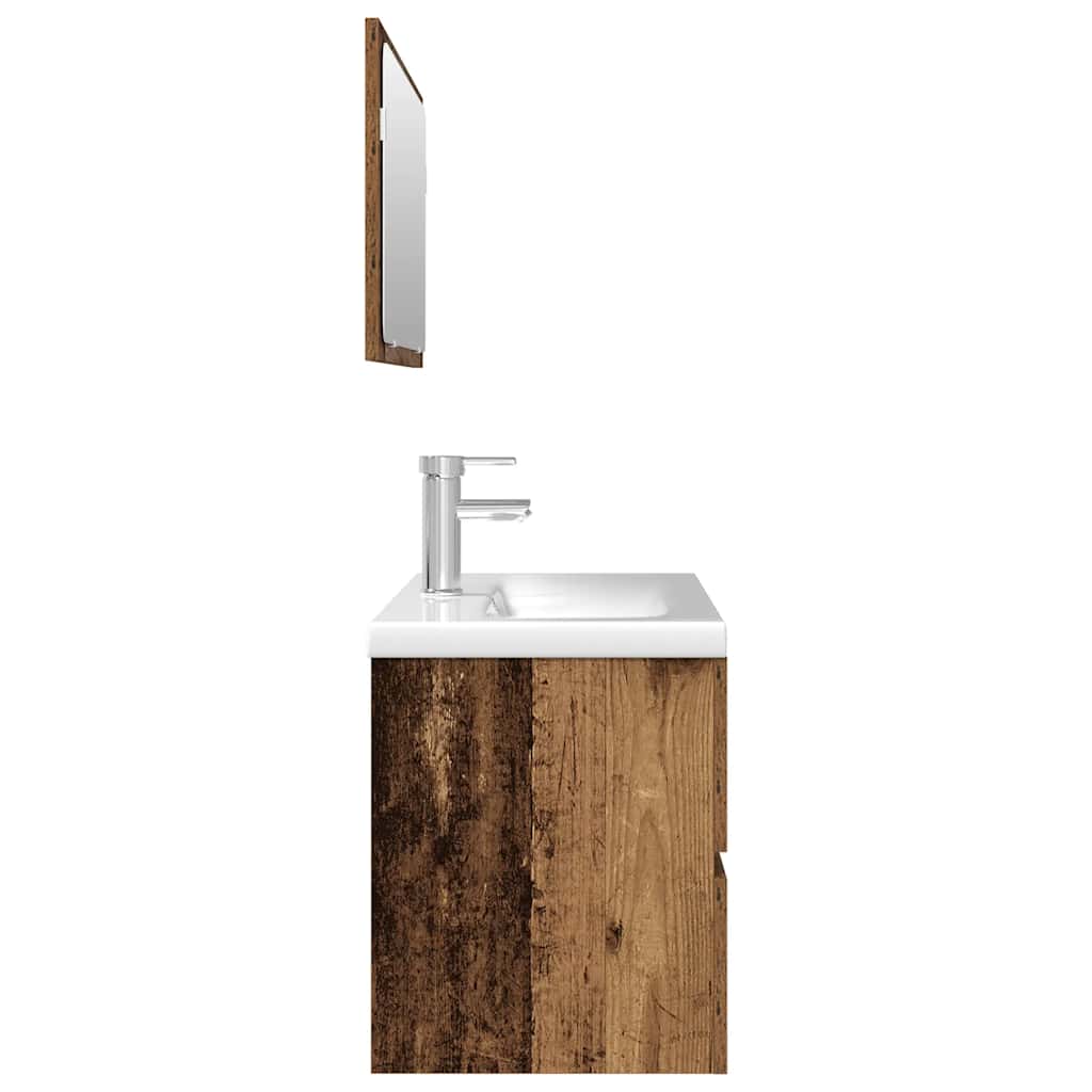 Juego de muebles de baño 3 piezas madera ingeniería envejecida