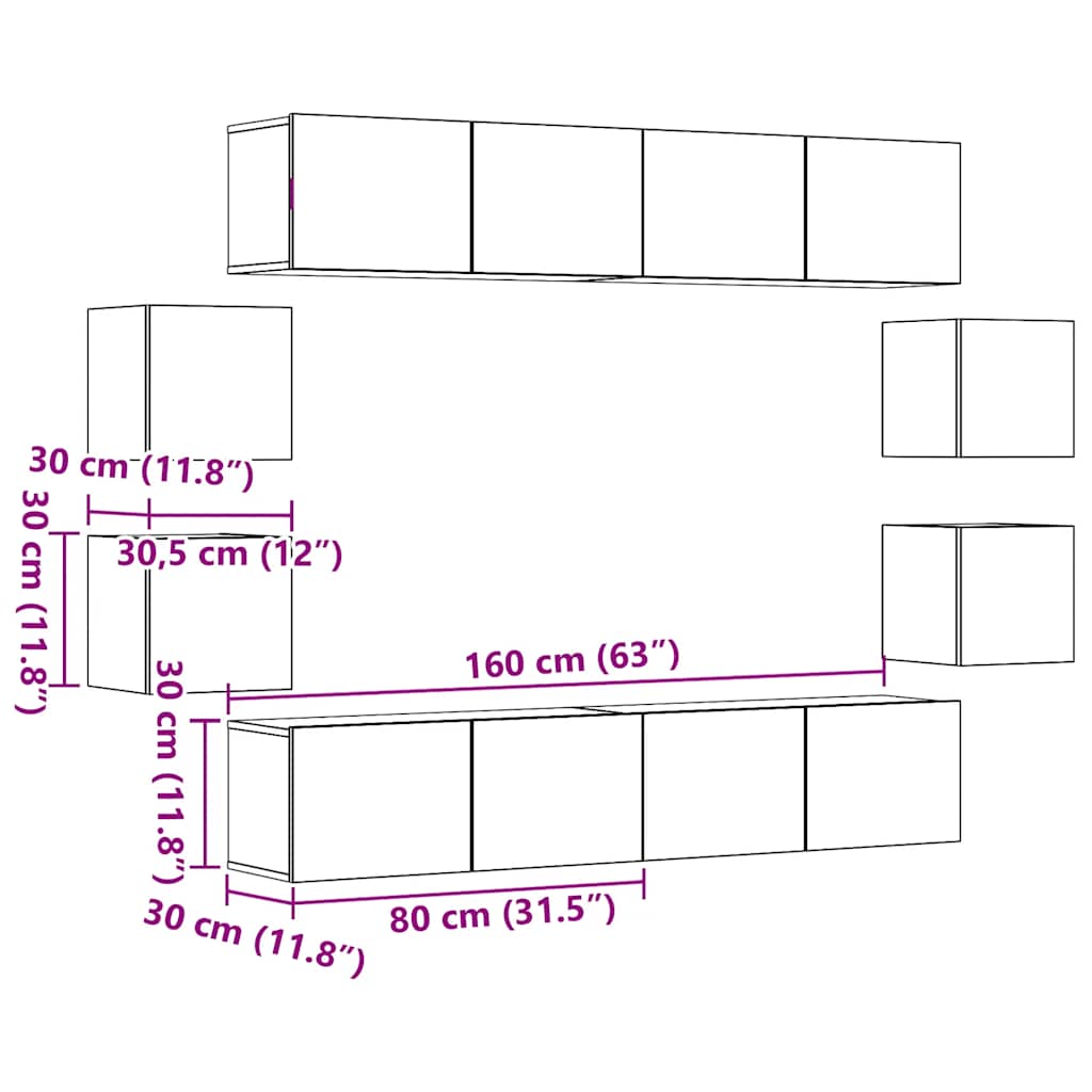 Mueble para TV de pared madera contrachapada artesanal 8 piezas