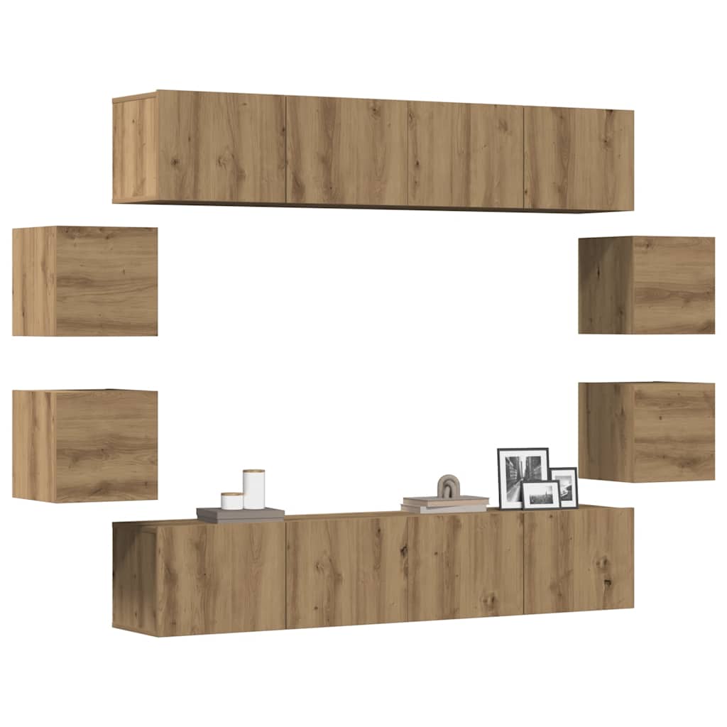 Mueble para TV de pared madera contrachapada artesanal 8 piezas