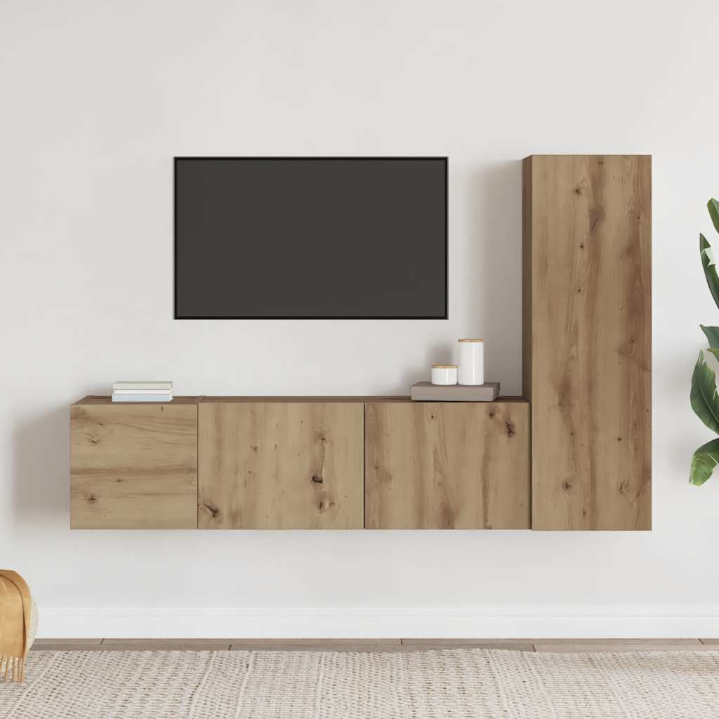 Muebles de TV de pared 3 uds madera ingeniería roble artesanal