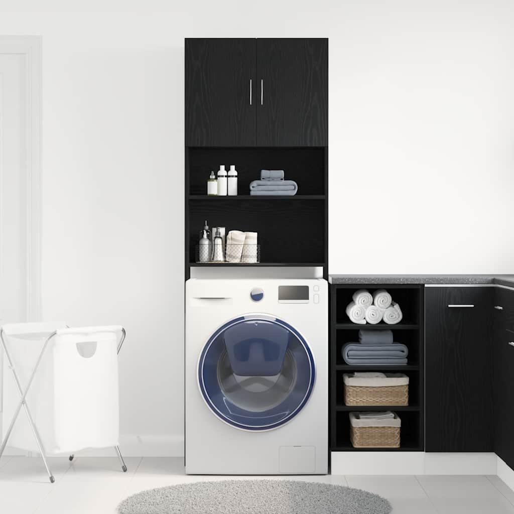 Mueble para lavadora de madera de roble negro 64x24x190 cm