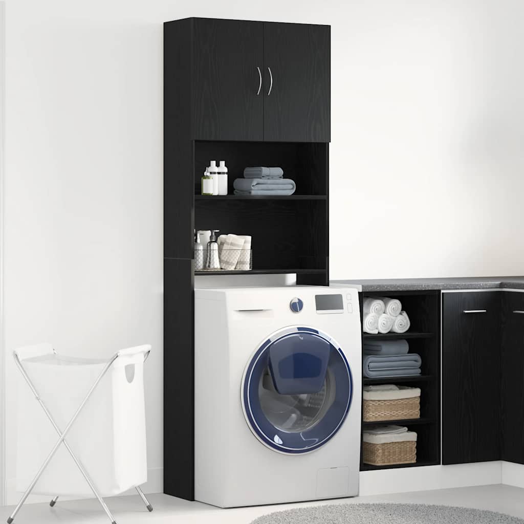 Mueble para lavadora de madera de roble negro 64x24x190 cm