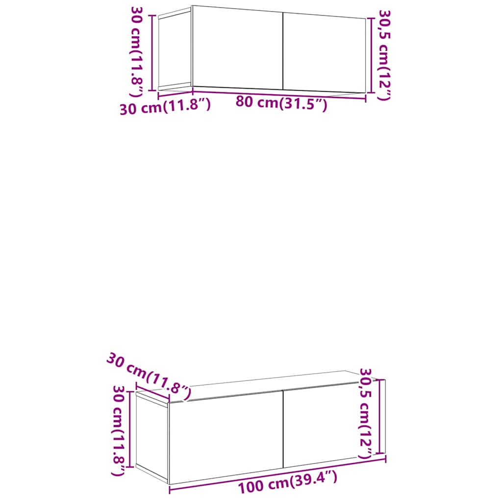 Conjunto de mueble de TV 2 piezas montado la pared madera vieja