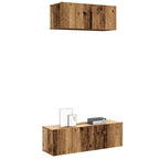 Conjunto de mueble de TV 2 piezas montado la pared madera vieja