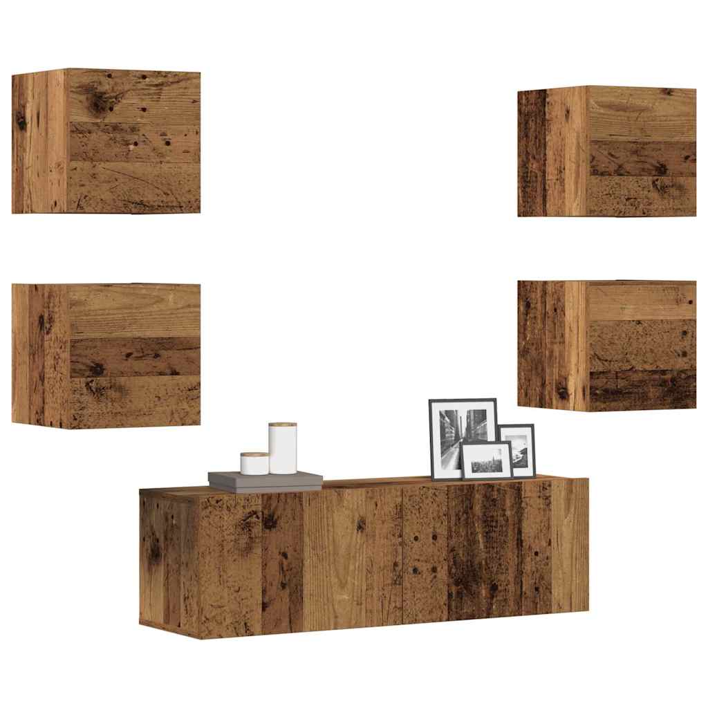 Conjunto de mueble de TV 2 piezas montado la pared madera vieja