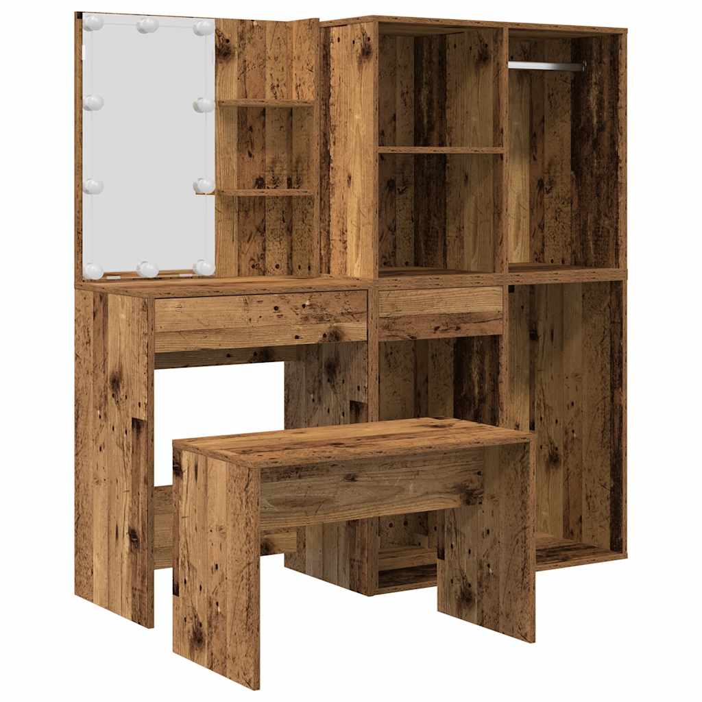 Juego de tocador con LED madera contrachapada madera vieja
