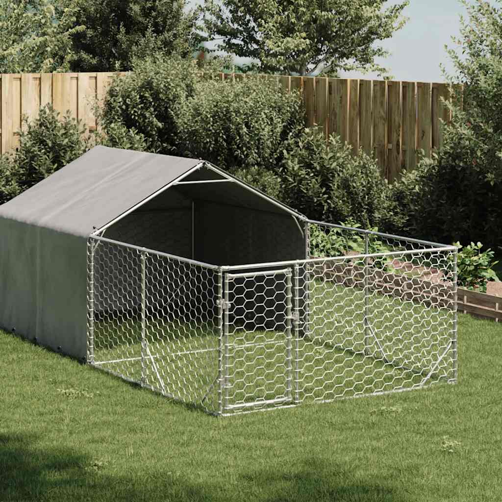 Caseta perros exterior con corral 3x3x1,9 m acero galvanizado