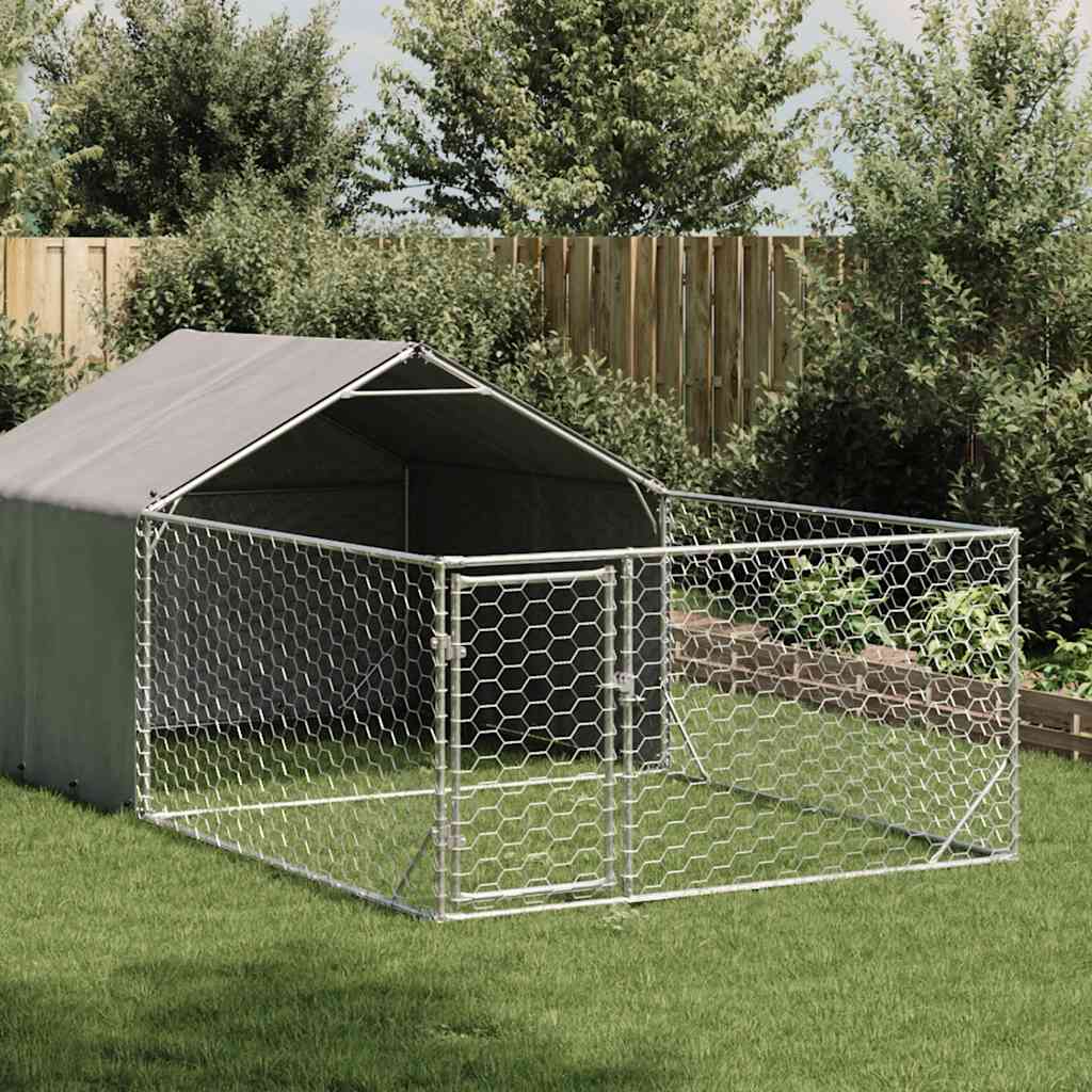 Caseta perros exterior con corral 3x3x1,9 m acero galvanizado