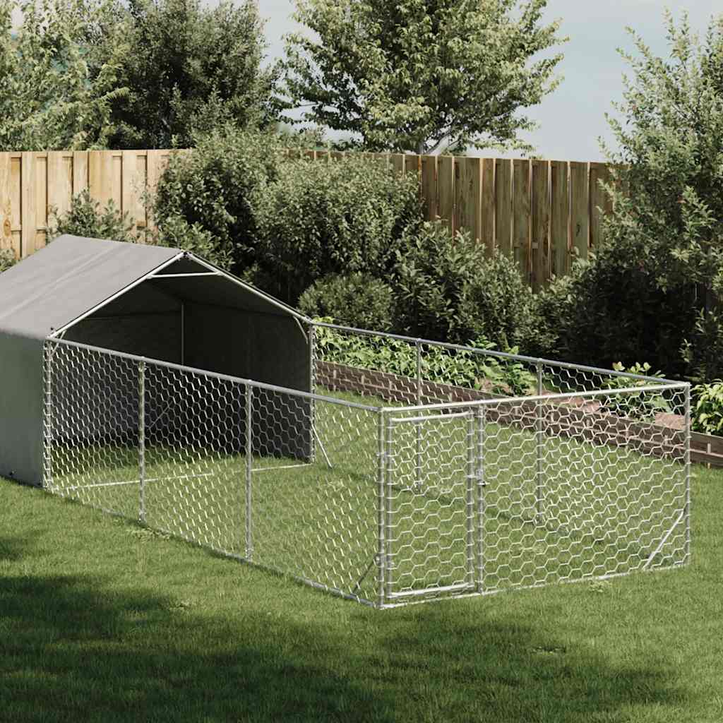 Caseta perros exterior con corral 3x3x1,9 m acero galvanizado