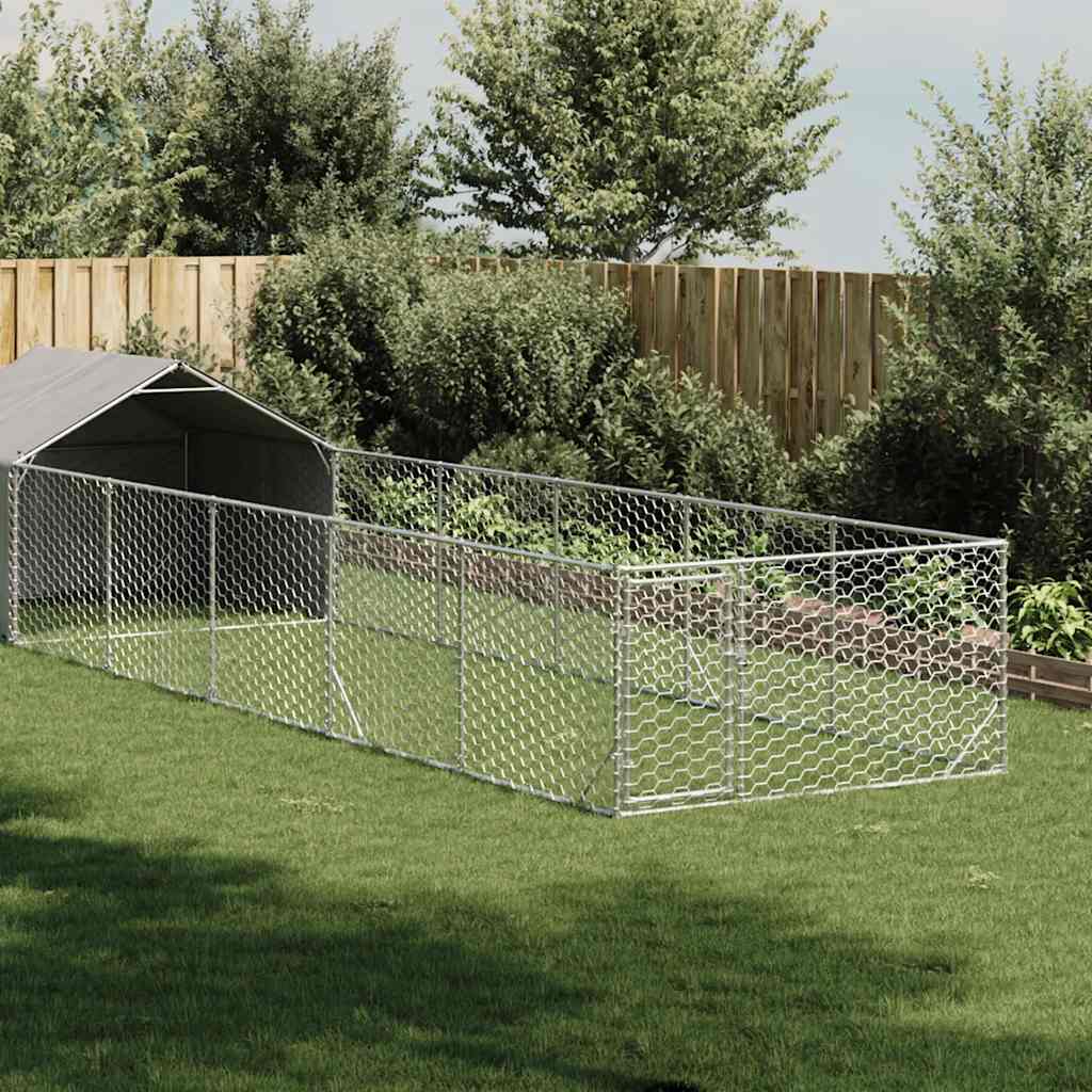 Caseta perros exterior con corral 3x3x1,9 m acero galvanizado