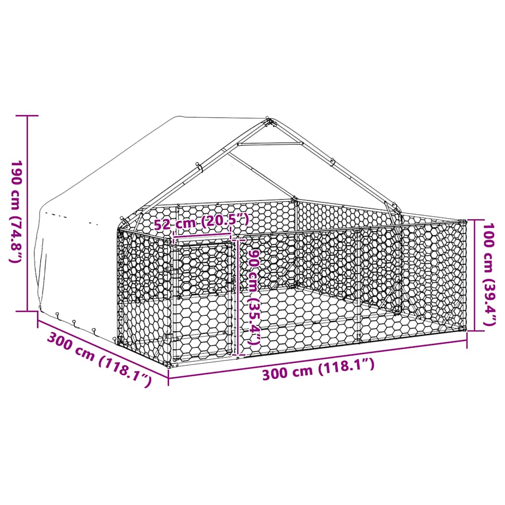 Caseta perros exterior con corral 3x3x1,9 m acero galvanizado