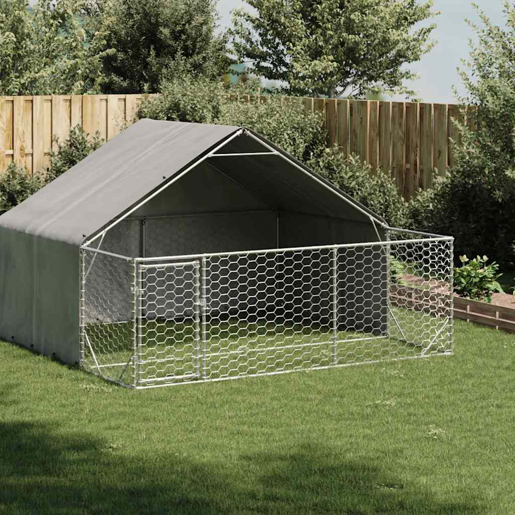 Caseta perros exterior con corral 3x3x1,9 m acero galvanizado