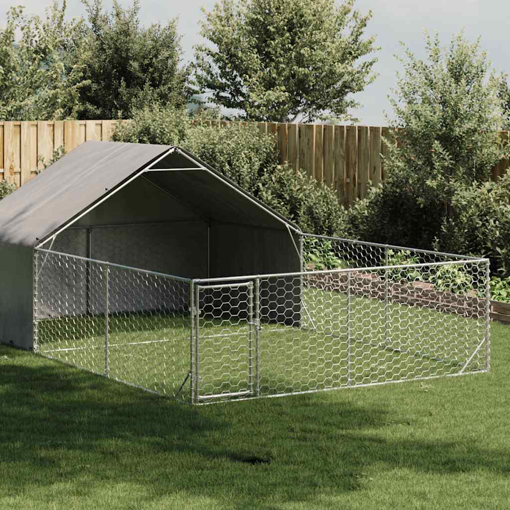 Caseta perros exterior con corral 3x3x1,9 m acero galvanizado