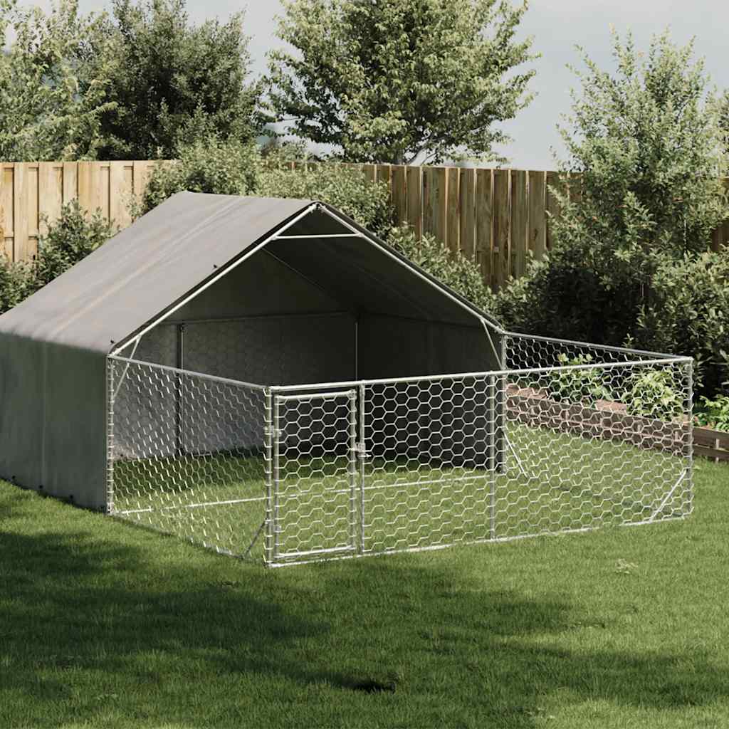 Caseta perros exterior con corral 3x3x1,9 m acero galvanizado