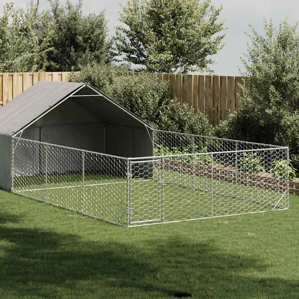 Caseta perros exterior con corral 3x3x1,9 m acero galvanizado