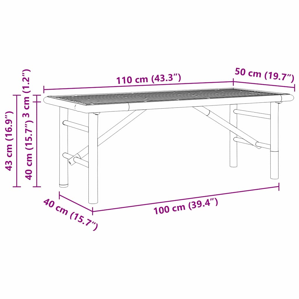 Mesa de Café Marrón 110 x 50 x 43 cm Bambú