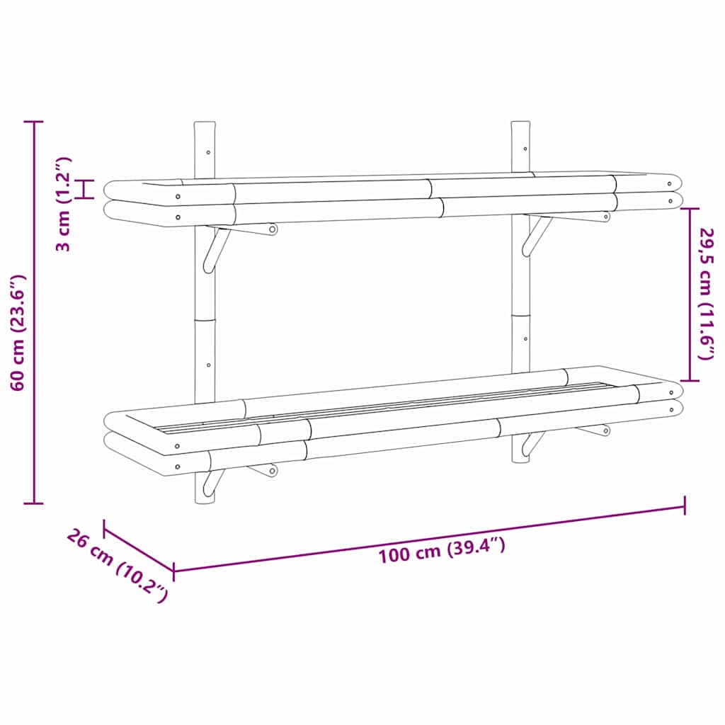 Estante de pared con estante Marrón 100 x 26 x 60 cm Bambú