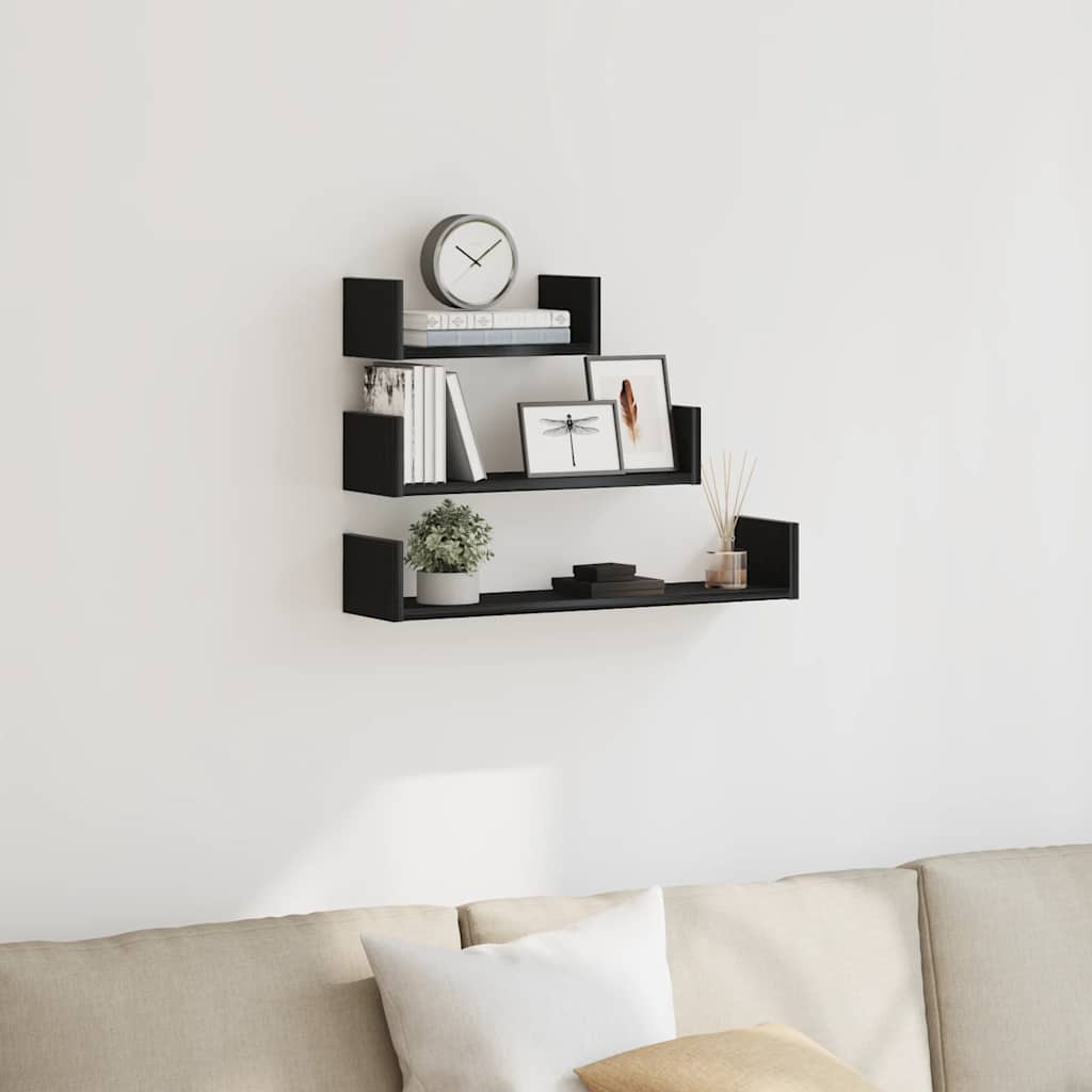 Estante de pared roble negro 90x16x78 cm madera de ingeniería