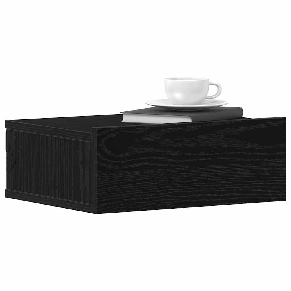Mesita de noche flotante roble negro 40x32x15 cm madera de ingeniería