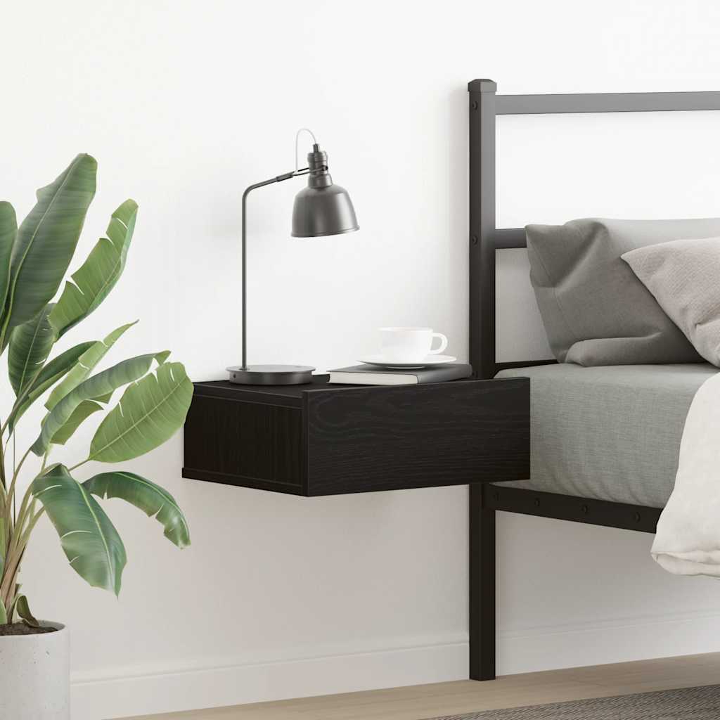 Mesita de noche flotante roble negro 40x32x15 cm madera de ingeniería