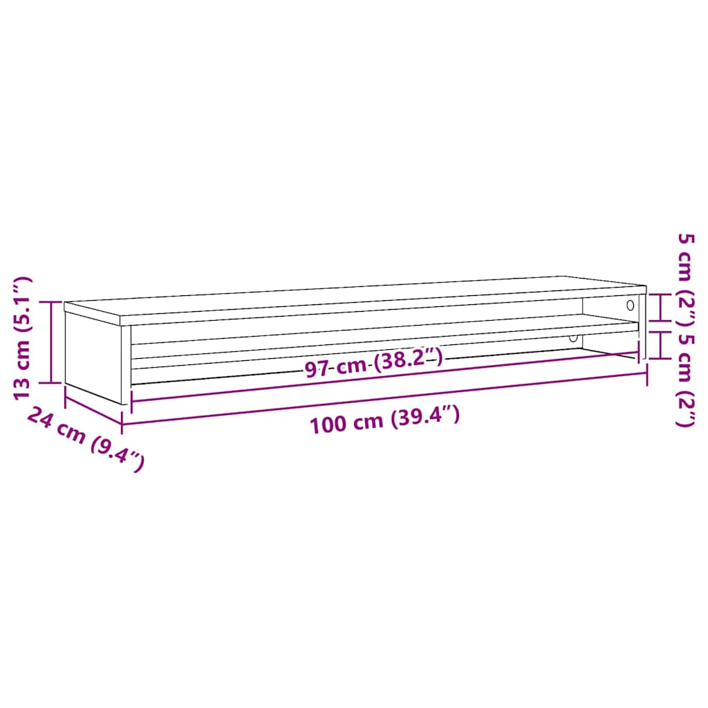 Soporte para monitor de madera de ingeniería de roble negro 100x24x13 cm