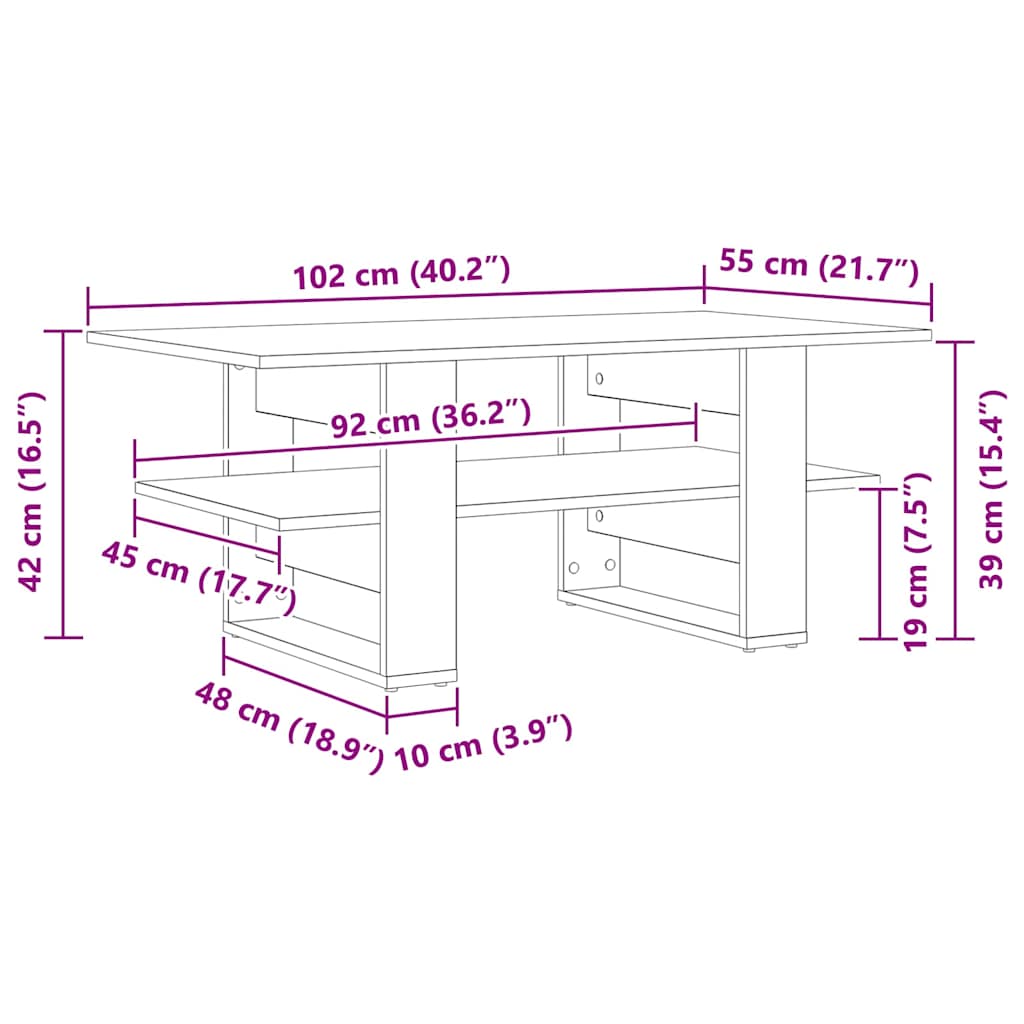 Mesa de Café Roble Negro 102 x 55 x 42 cm Madera de ingeniería