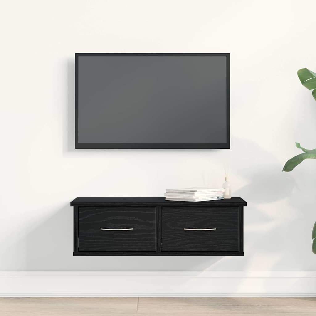 Mueble de pared con cajón Roble Negro 60 x 26 x 18,5 cm