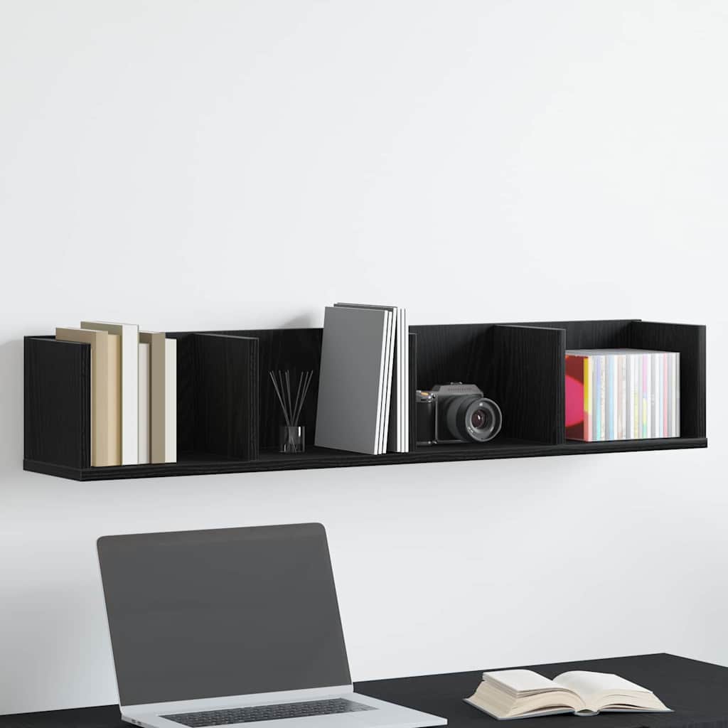 Estante de pared con estante Roble Negro 100 x 18 x 18 cm