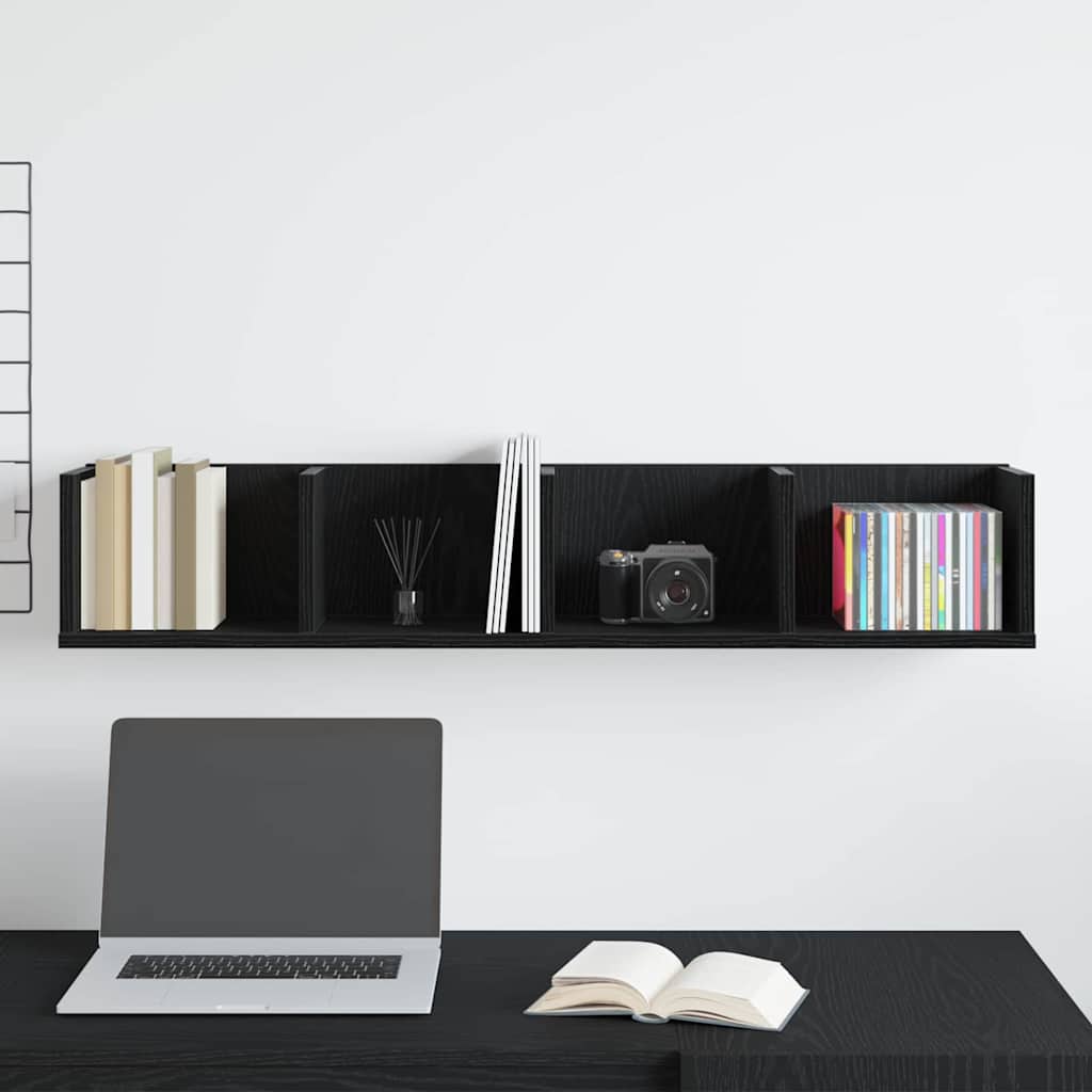 Estante de pared con estante Roble Negro 100 x 18 x 18 cm