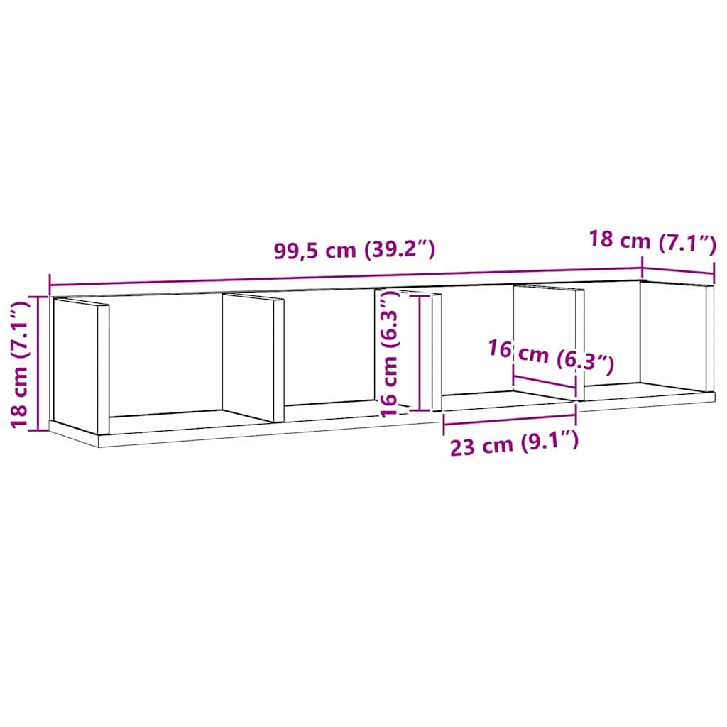 Estante de pared con estante Roble Negro 100 x 18 x 18 cm