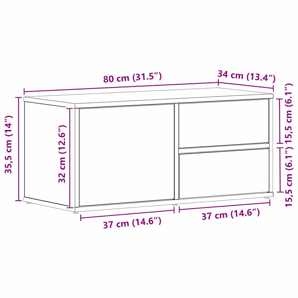 Gabinete de TV Roble Negro 80 x 34 x 36 cm Madera contrachapada