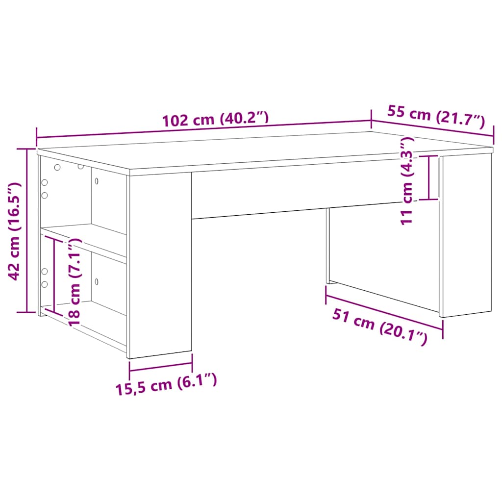 Mesa de Café Roble Negro 102 x 55 x 42 cm Madera de ingeniería