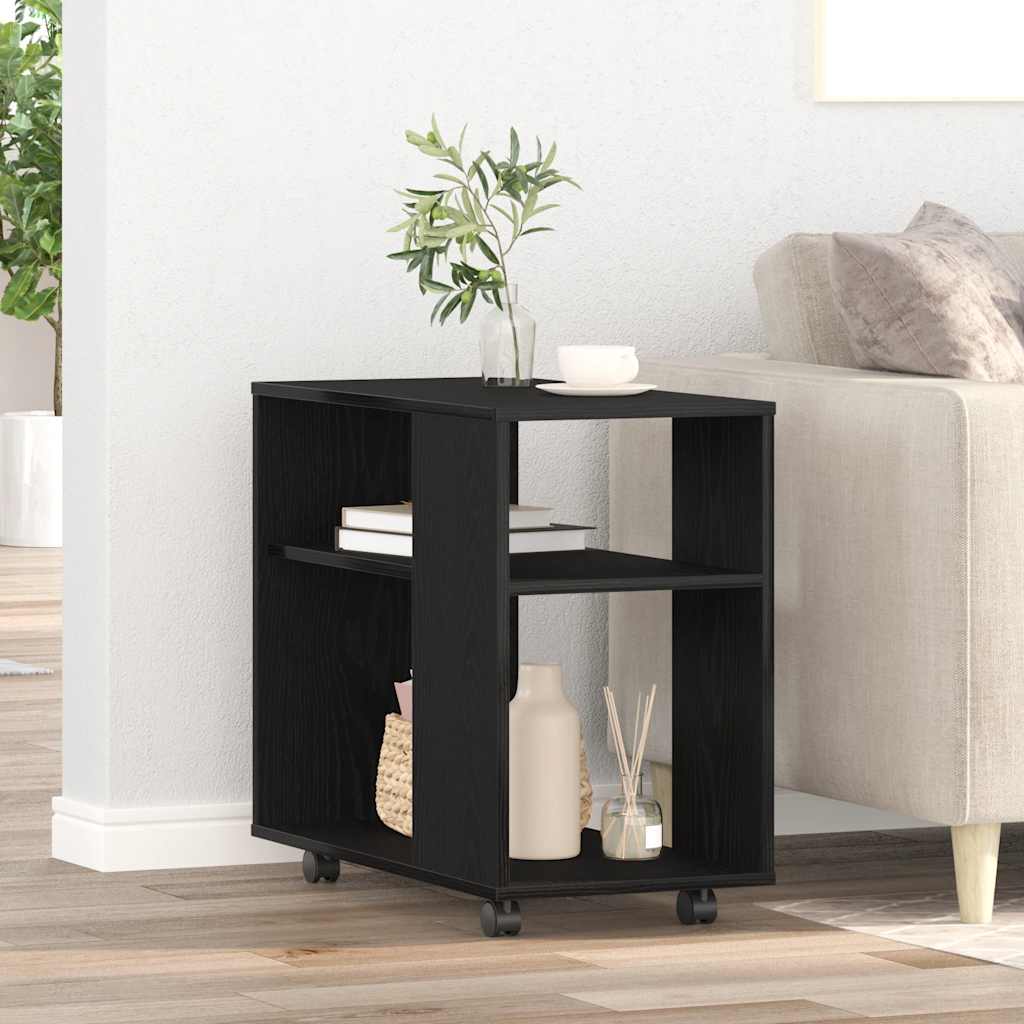 Rolling side table engineered wood white 70x35x60 cm