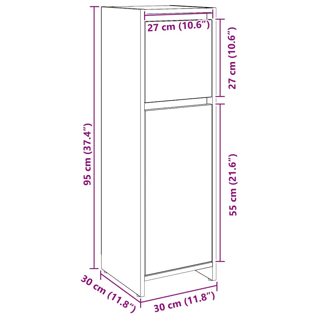 Gabinete de Baño con cajón Roble Negro 30 x 30 x 95 cm