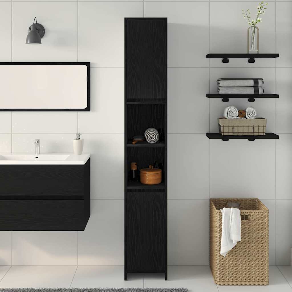Gabinete de Baño con puerta Roble Negro 30 x 30 x 183,5 cm