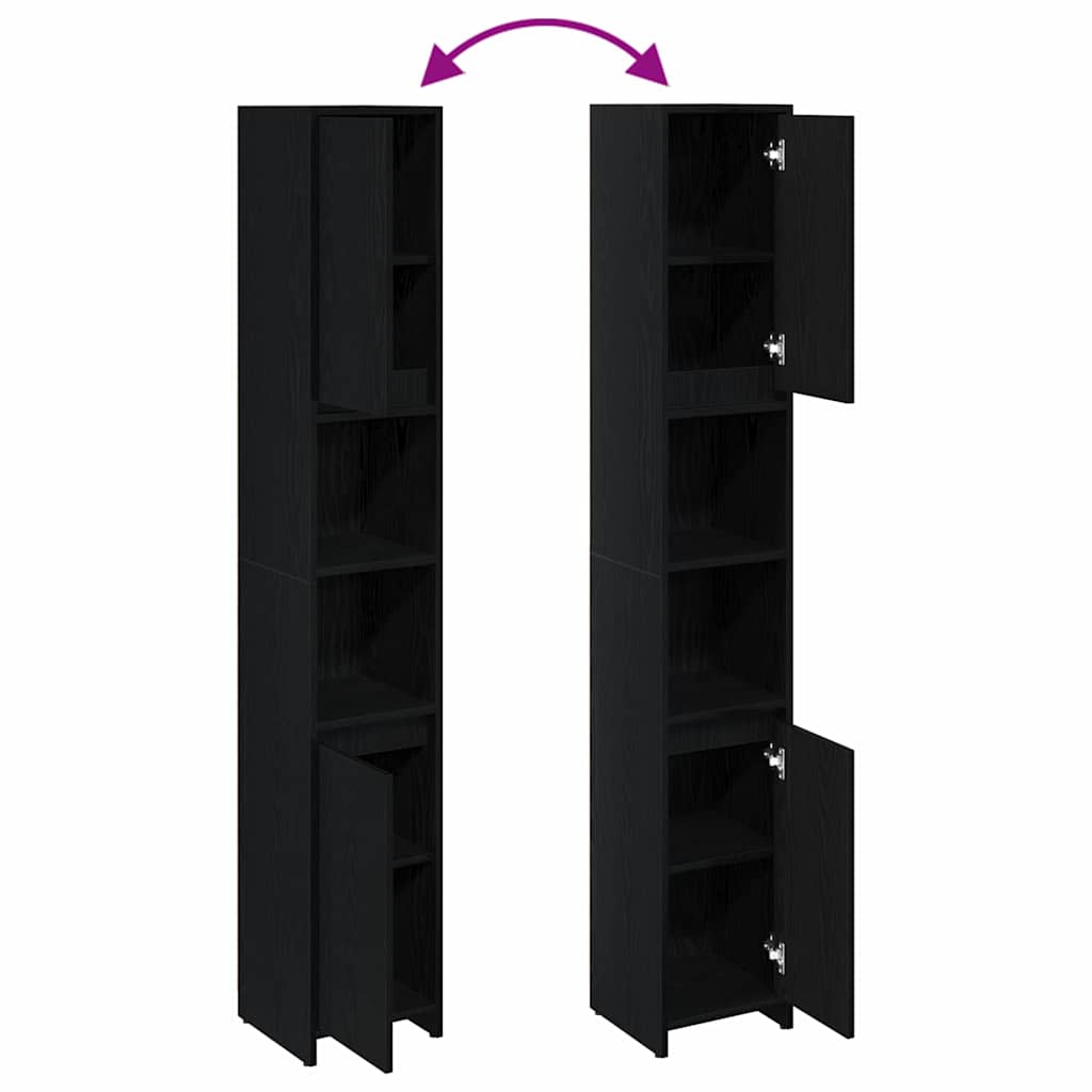 Gabinete de Baño con puerta Roble Negro 30 x 30 x 183,5 cm