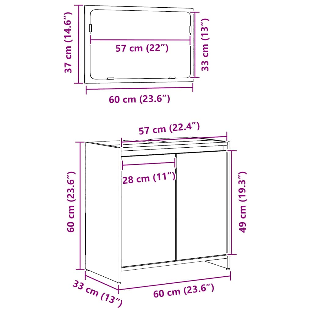 Gabinete de Baño con almacenamiento Roble Negro 60 x 33 x 60 cm