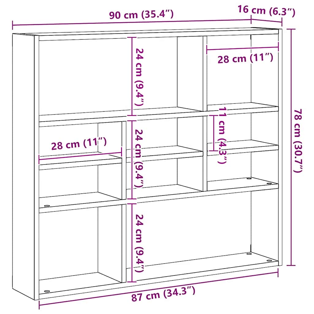 Estante de pared roble negro 90x16x78 cm madera de ingeniería