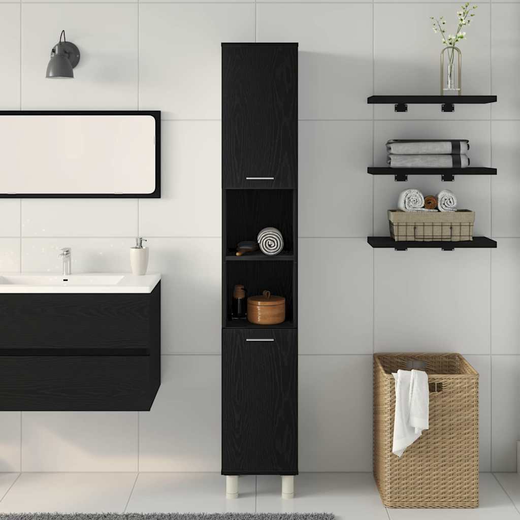 Gabinete de Baño con estante Roble Negro 30 x 30 x 179 cm