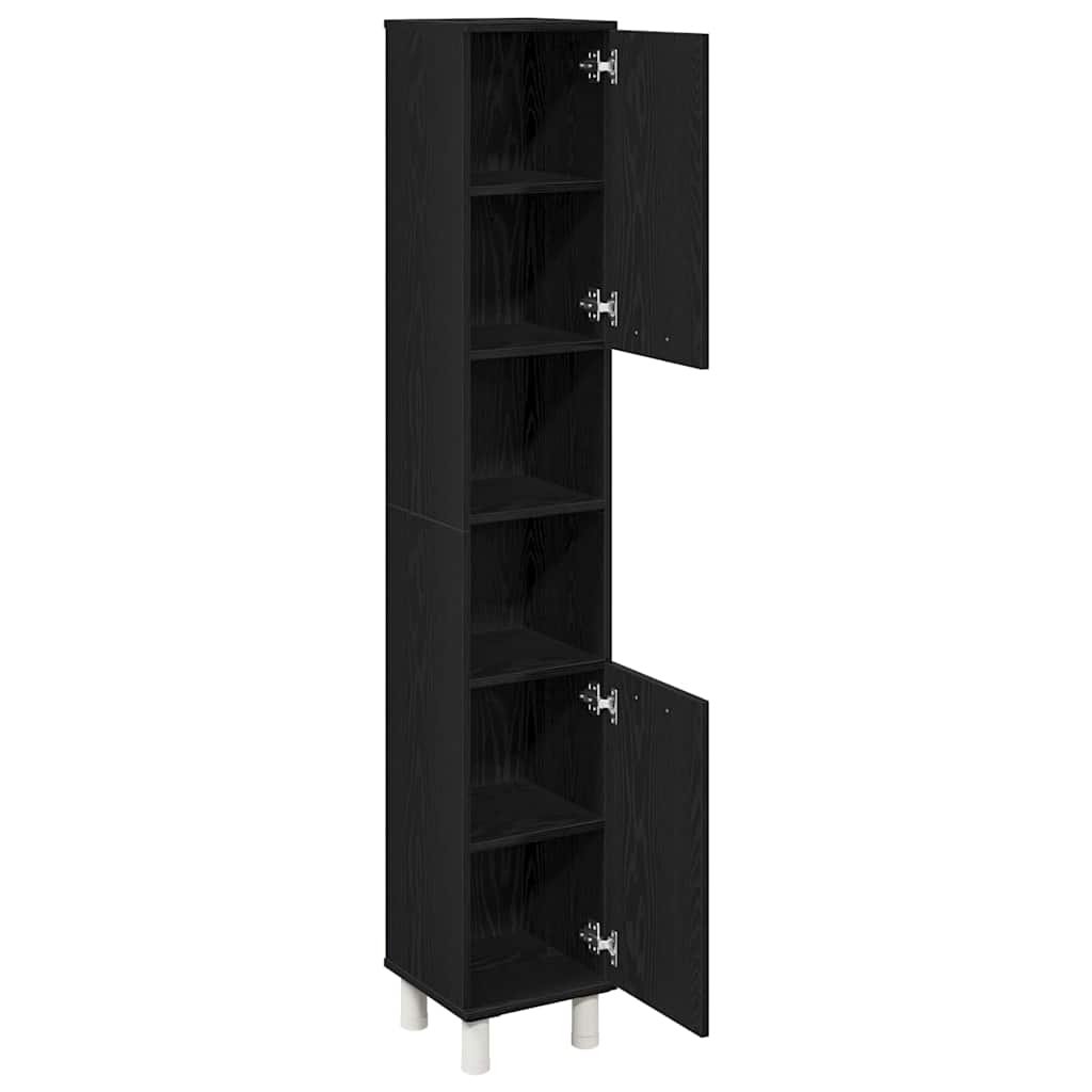 Gabinete de Baño con estante Roble Negro 30 x 30 x 179 cm