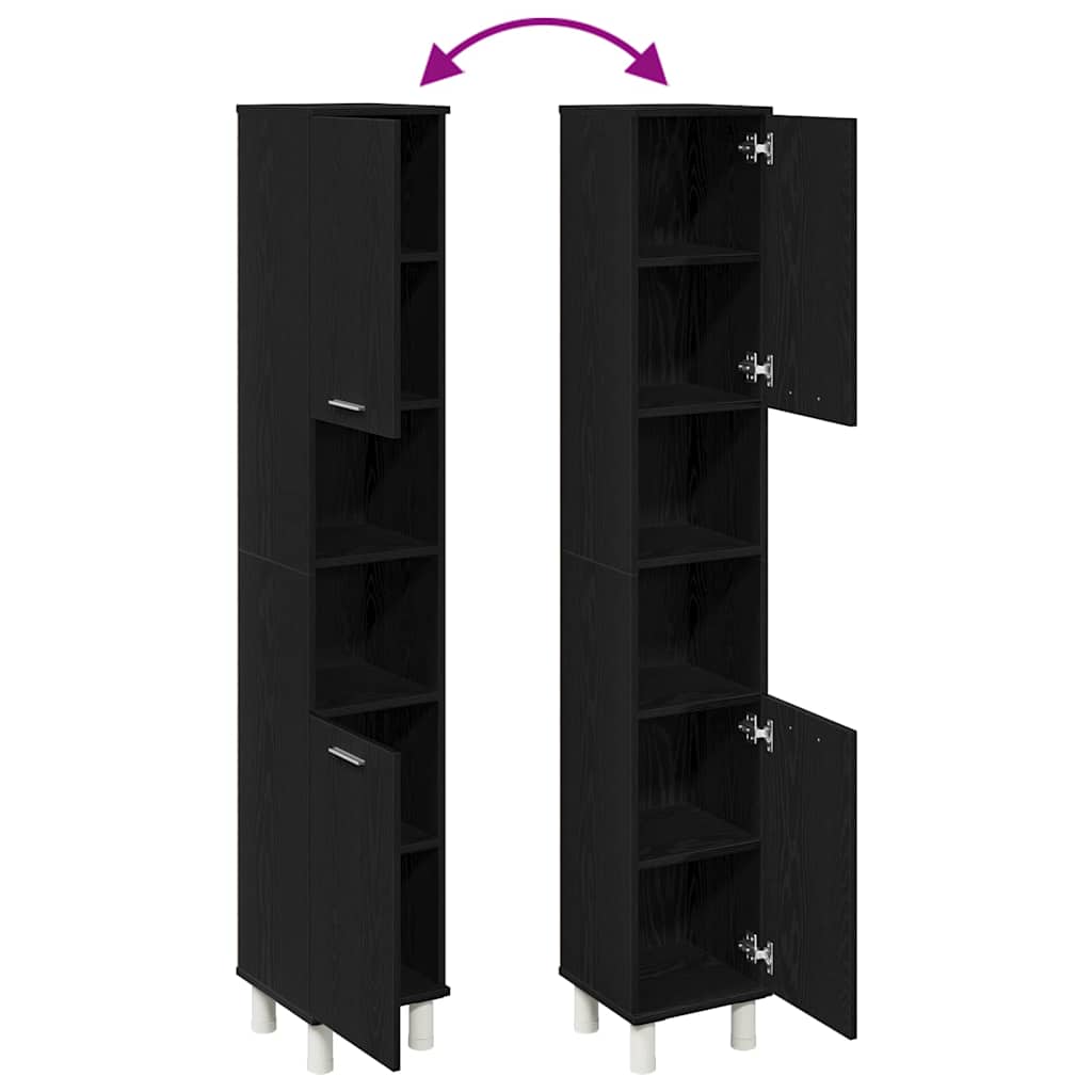 Gabinete de Baño con estante Roble Negro 30 x 30 x 179 cm